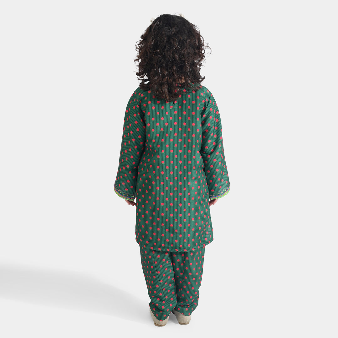 Girls Poly Net Printed 2Pcs Suit Truck Art Ind-GREEN