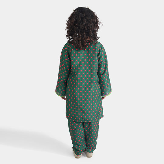 Girls Poly Net Printed 2Pcs Suit Truck Art Ind-GREEN