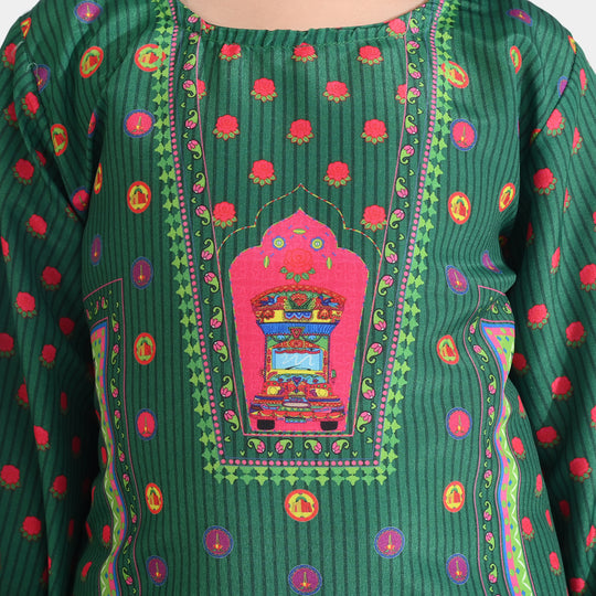 Girls Poly Net Printed 2Pcs Suit Truck Art Ind-GREEN