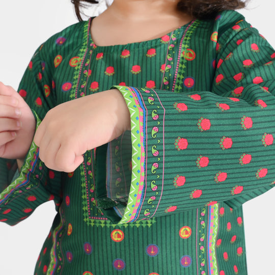 Girls Poly Net Printed 2Pcs Suit Truck Art Ind-GREEN
