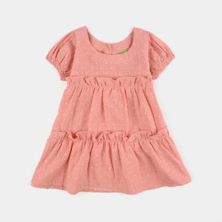 Infant Girls Cotton Casual Frock Polka Dot-Peach