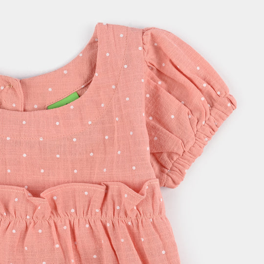 Infant Girls Cotton Casual Frock Polka Dot-Peach