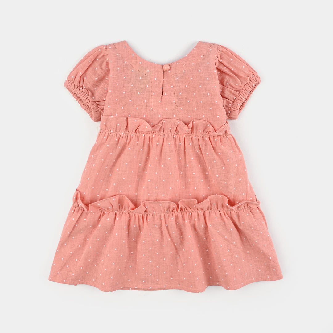 Infant Girls Cotton Casual Frock Polka Dot-Peach