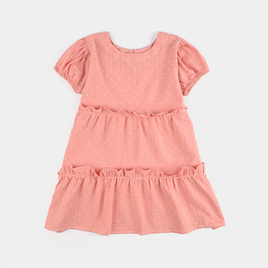 Girls Cotton Casual Frock Polka Dot-Peach