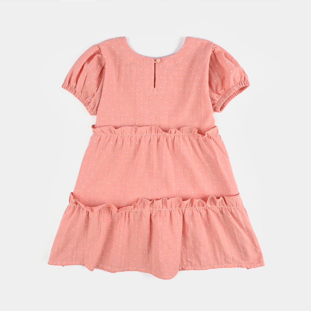 Girls Cotton Casual Frock Polka Dot-Peach