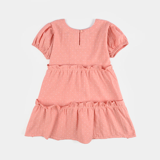 Girls Cotton Casual Frock Polka Dot-Peach