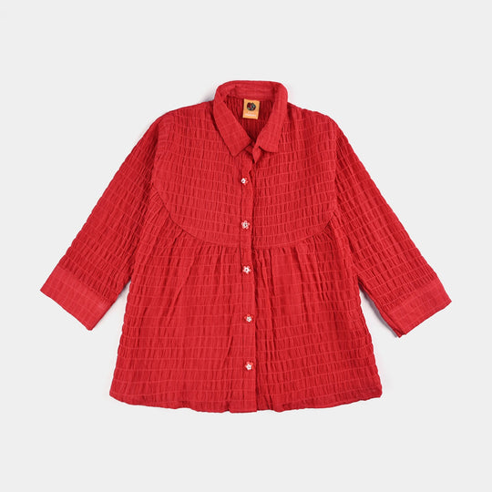 Girls Poly Mesh Casual Top Chilli - RED