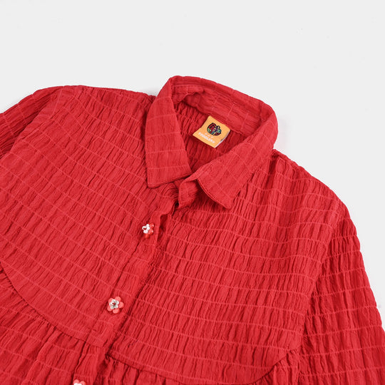 Girls Poly Mesh Casual Top Chilli - RED