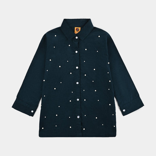 Girls Corduroy Emb Top Aqua-Teal.Green
