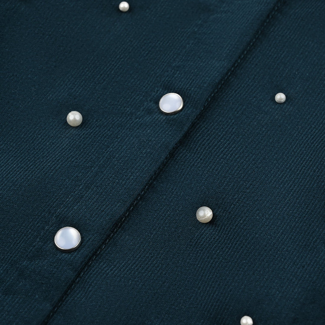 Girls Corduroy Emb Top Aqua-Teal.Green