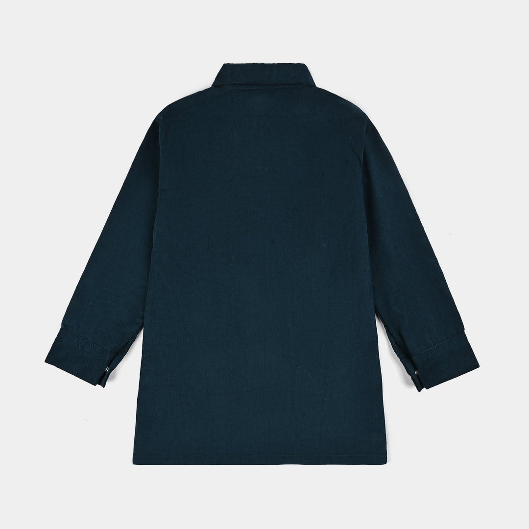 Girls Corduroy Emb Top Aqua-Teal.Green