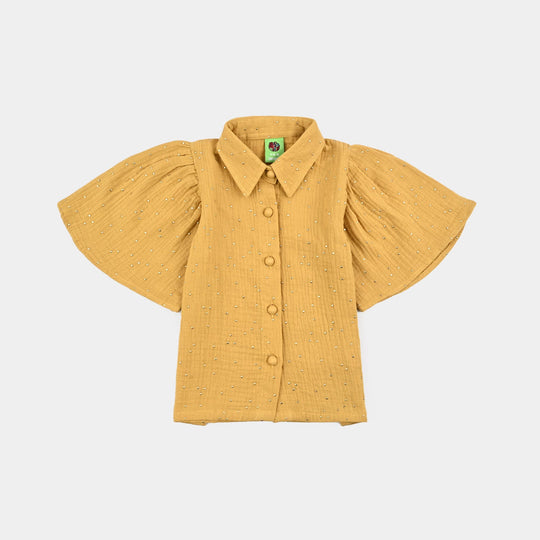 Infant Girls Cotton Casual Top Mustard Shine - Mustard