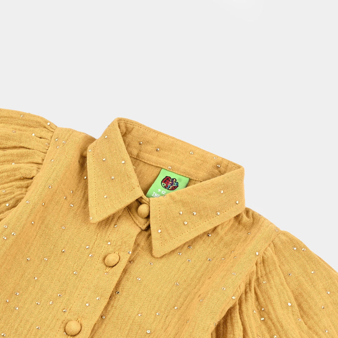Infant Girls Cotton Casual Top Mustard Shine - Mustard