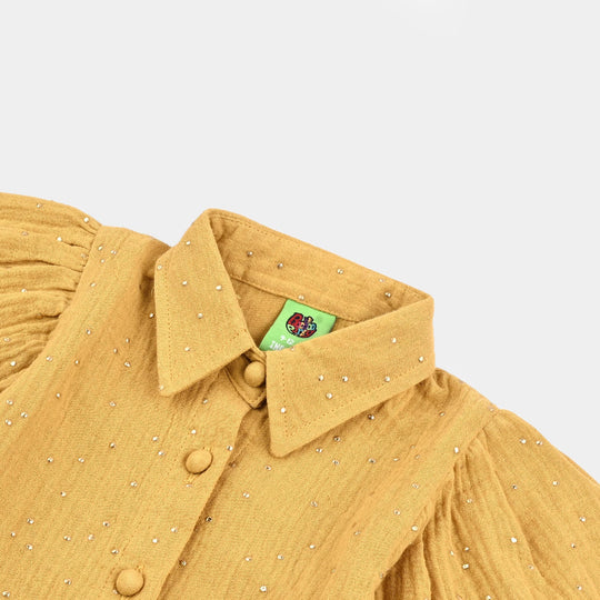 Infant Girls Cotton Casual Top Mustard Shine - Mustard