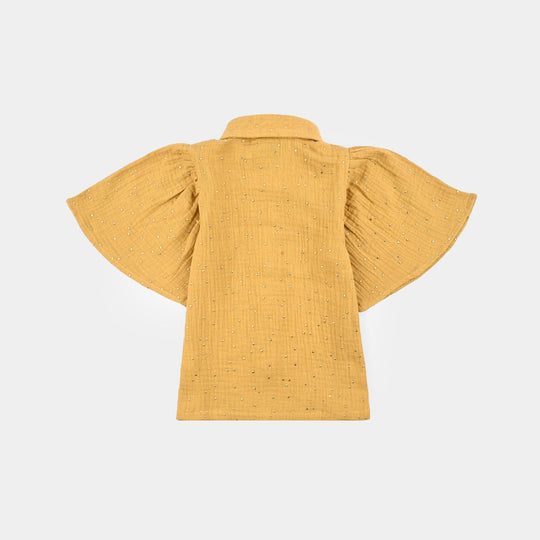 Infant Girls Cotton Casual Top Mustard Shine - Mustard