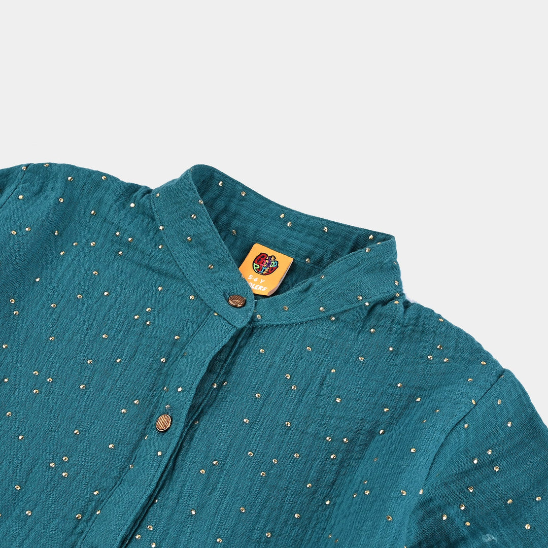 Girls Poly Crinkle Casual Top-Sea Green