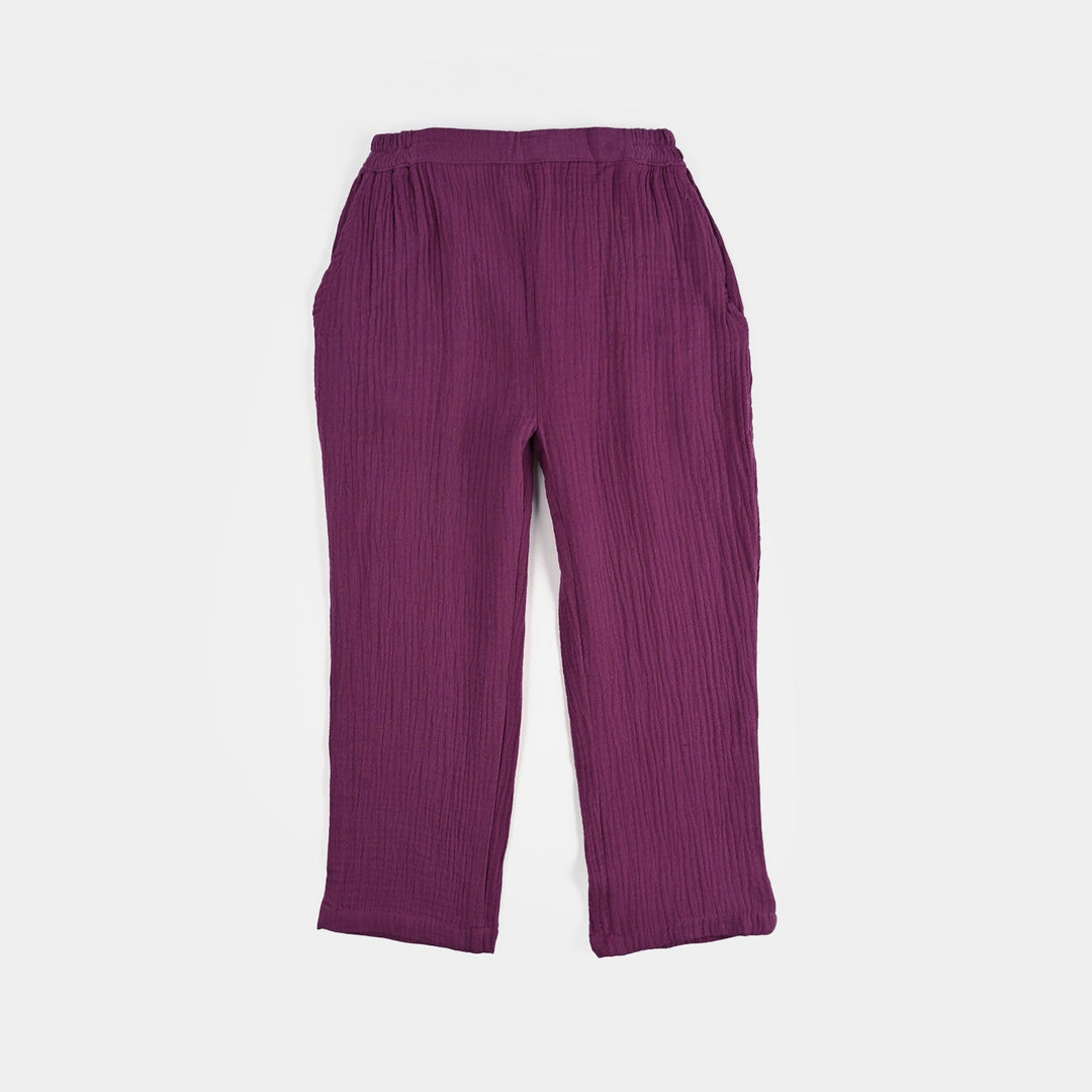 Girls Poly Crinkle Emb Co-Ord Set Plum - Purple
