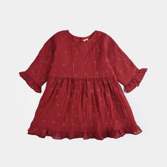 Girls Chiffon Casual Frock-RED