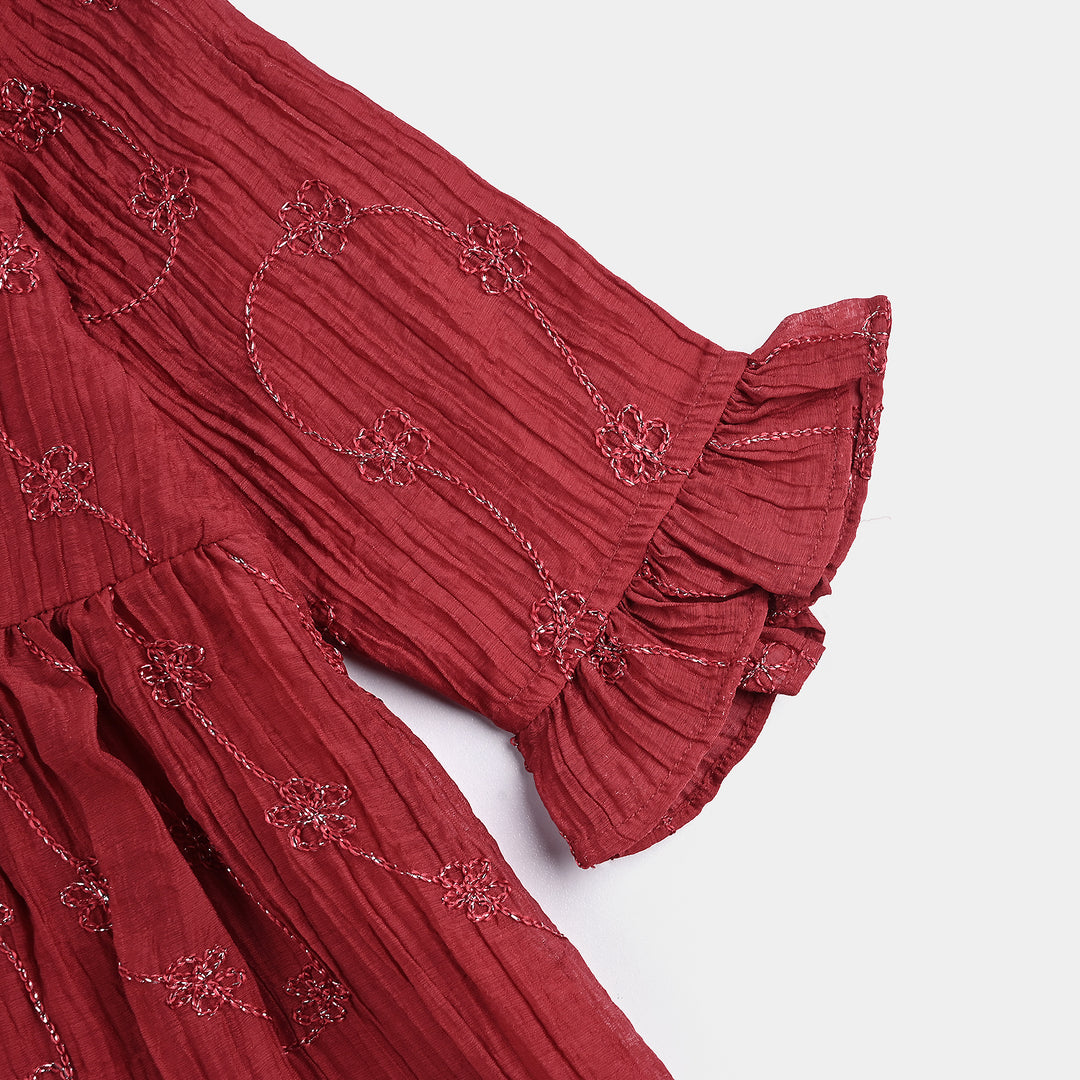 Girls Chiffon Casual Frock-RED