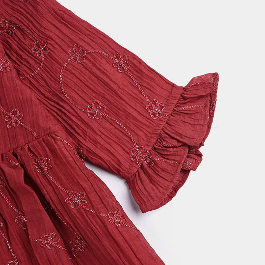 Girls Chiffon Casual Frock-RED