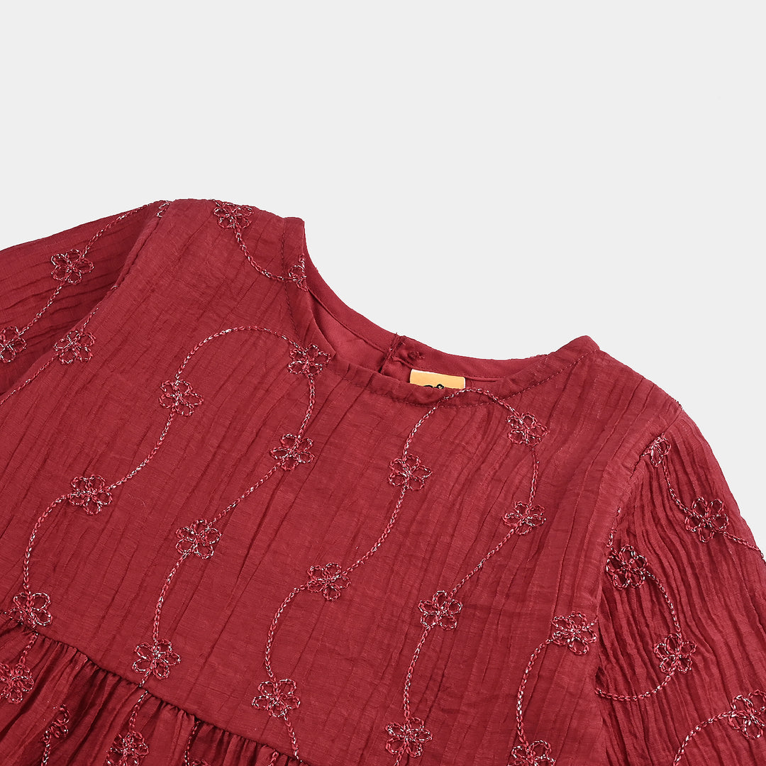 Girls Chiffon Casual Frock-RED