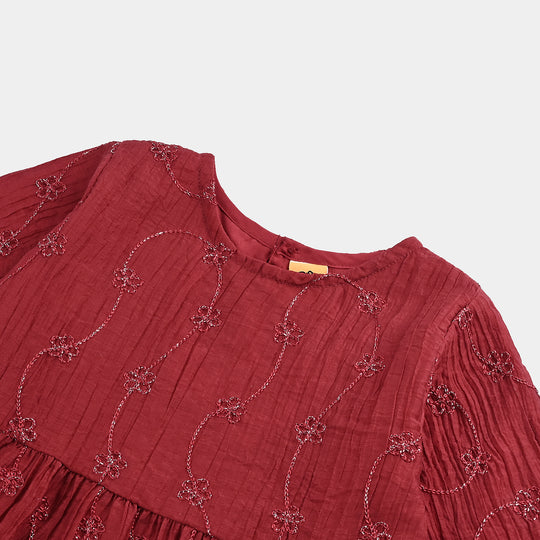 Girls Chiffon Casual Frock-RED