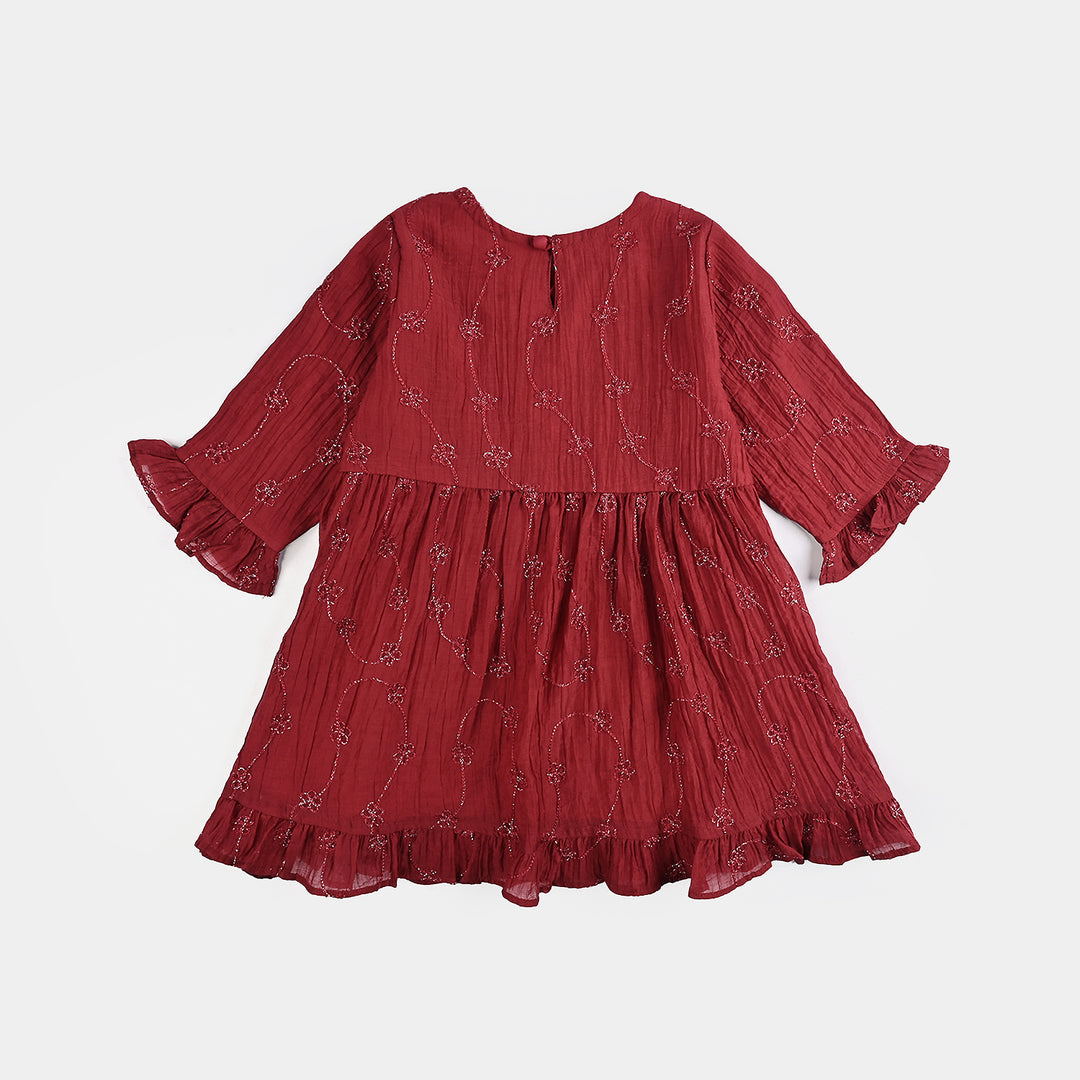 Girls Chiffon Casual Frock-RED