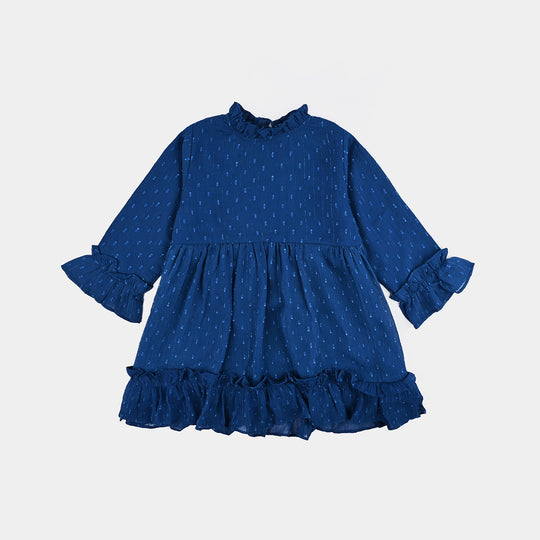 Girls Chiffon Casual Frock-BLUE