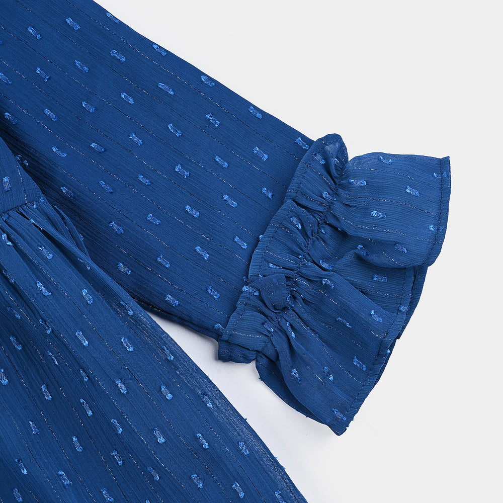 Girls Chiffon Casual Frock-BLUE