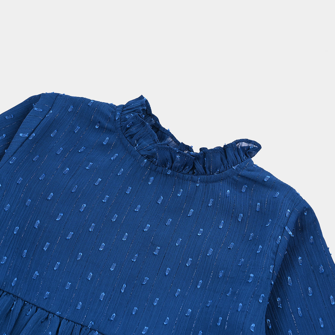 Girls Chiffon Casual Frock-BLUE