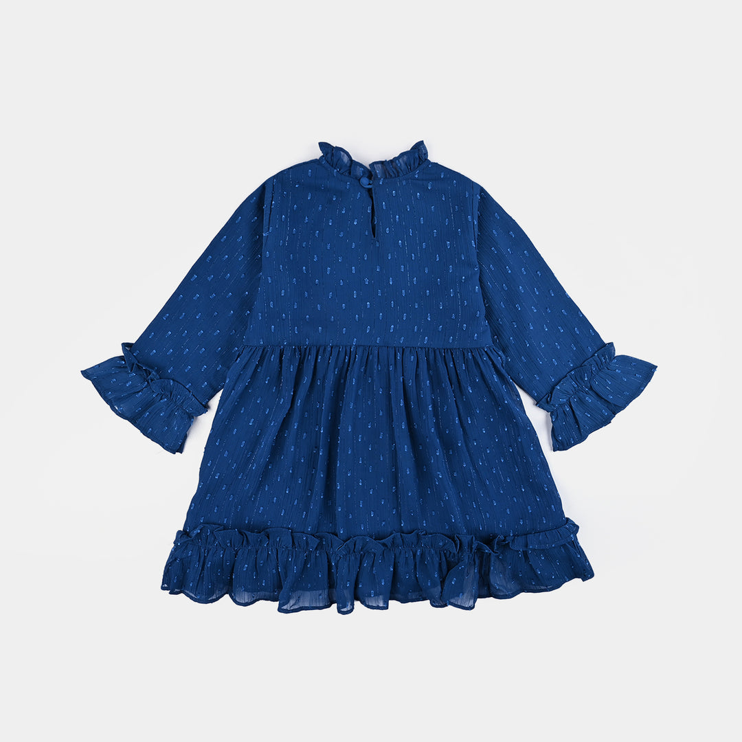 Girls Chiffon Casual Frock-BLUE