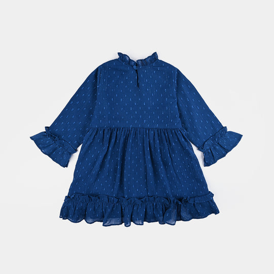 Girls Chiffon Casual Frock-BLUE