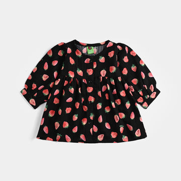 Infant Girls Poly Crinkle Casual Frock Strawberry-BLACK