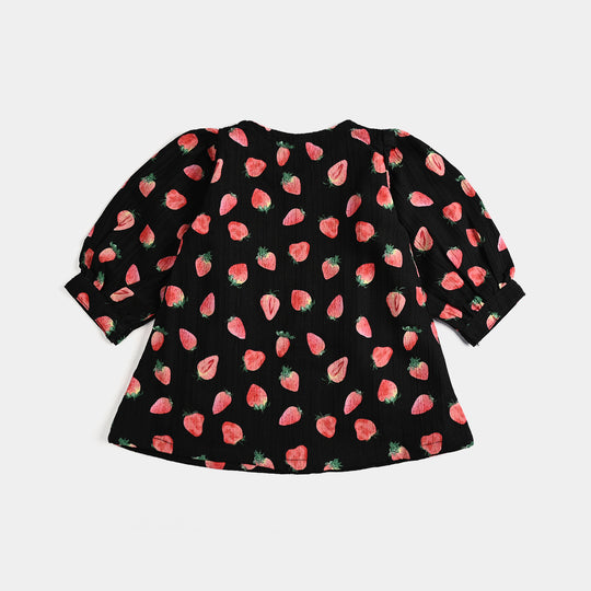 Infant Girls Poly Crinkle Casual Frock Strawberry-BLACK