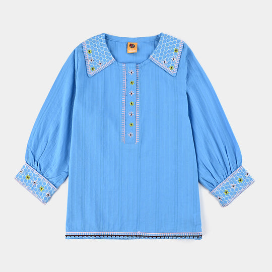 Girls Cotton Emb Top Fantasy-LT.Blue