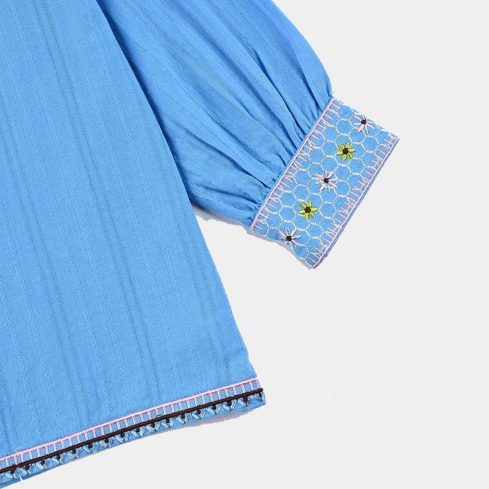Girls Cotton Emb Top Fantasy-LT.Blue