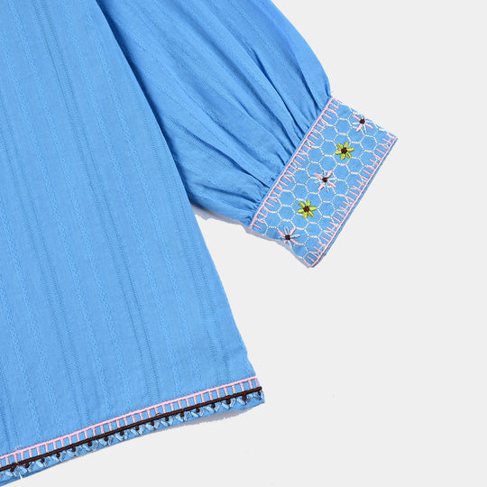 Girls Cotton Emb Top Fantasy-LT.Blue