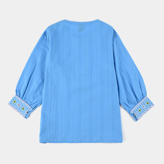 Girls Cotton Emb Top Fantasy-LT.Blue