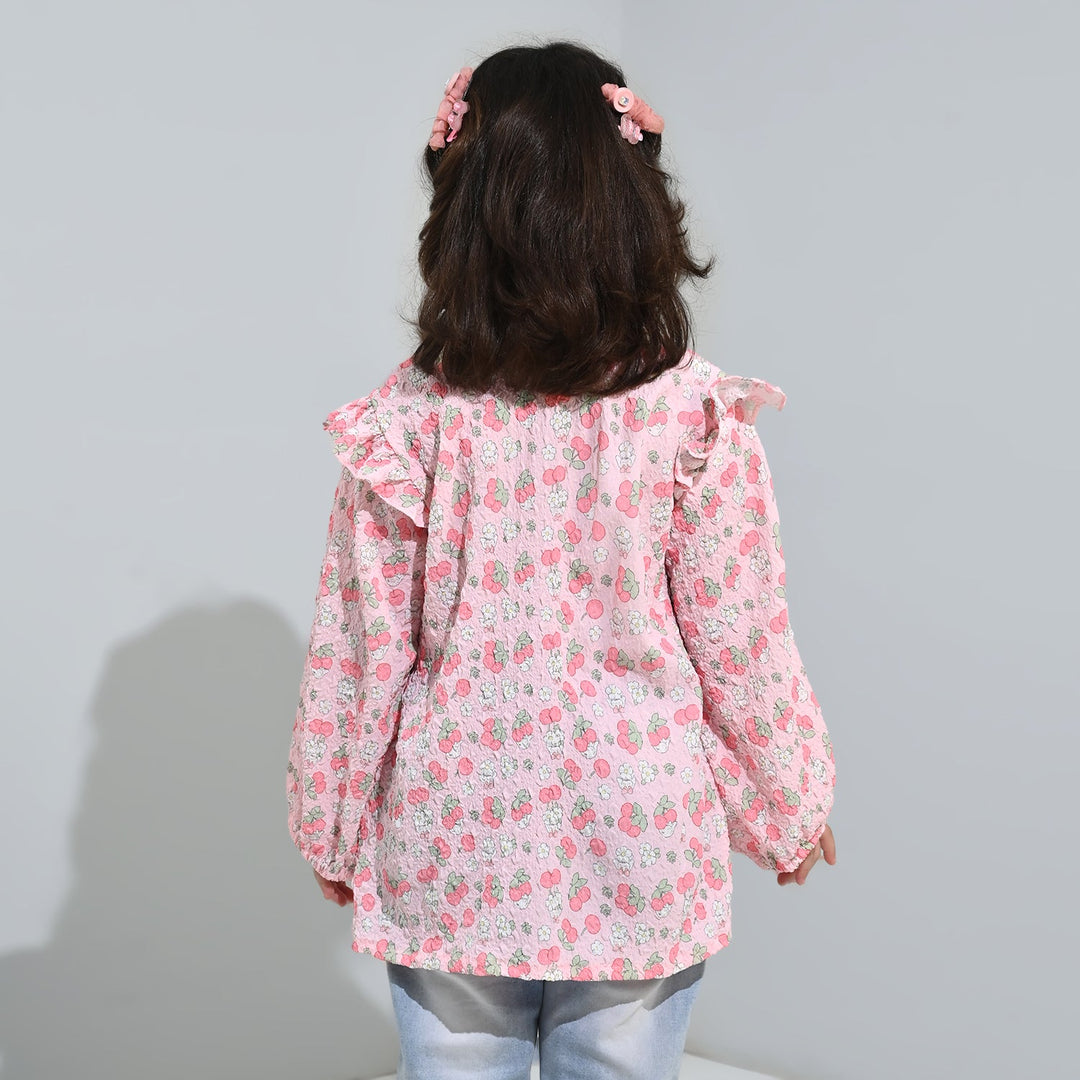 Girls Poly Crinkle Casual Top Cherry-Baby Pink