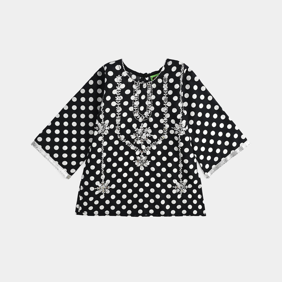 Infant Girls Cotton Poplin Printed & Emb 2 Pcs Polka Dote - BLACK
