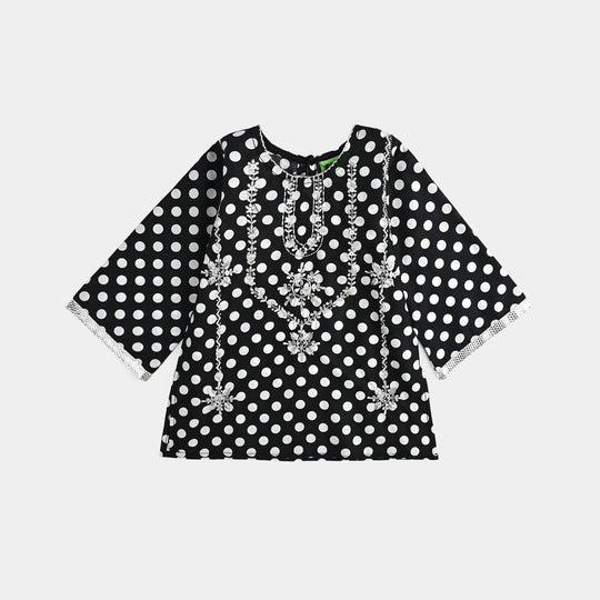Infant Girls Cotton Poplin Printed & Emb 2 Pcs Polka Dote - BLACK