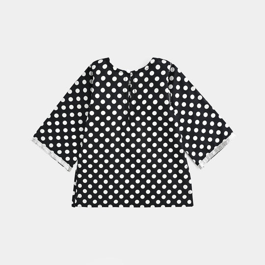Infant Girls Cotton Poplin Printed & Emb 2 Pcs Polka Dote - BLACK