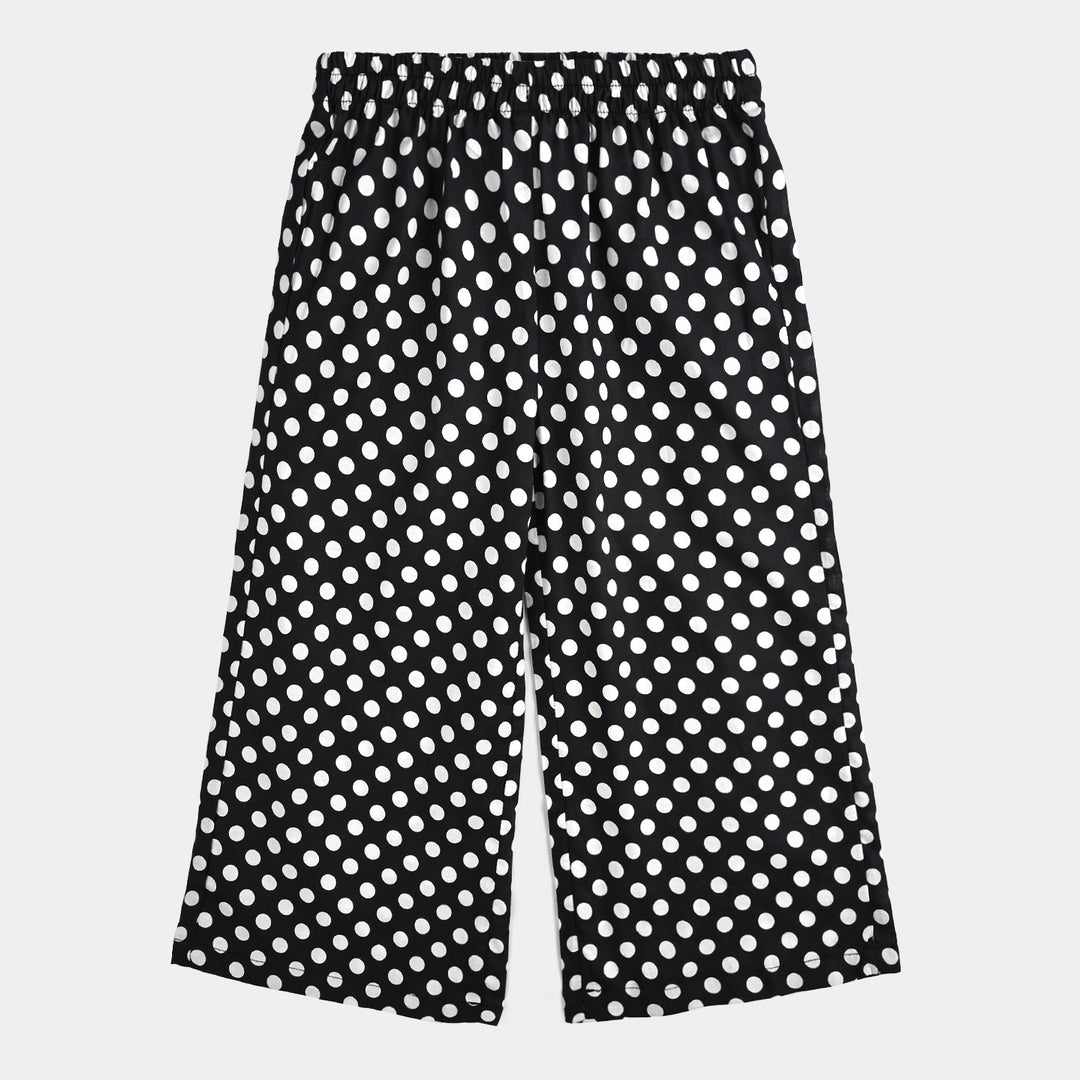 Girls Cotton Poplin Printed & Emb 2 Pcs Polka Dote - BLACK