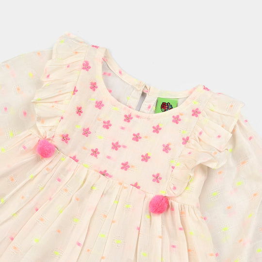 Infant Girls Jacquard Emb Kurti Popup-White