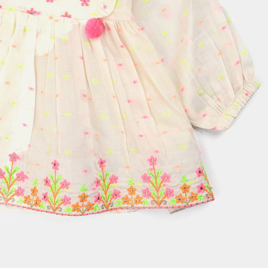 Infant Girls Jacquard Emb Kurti Popup-White