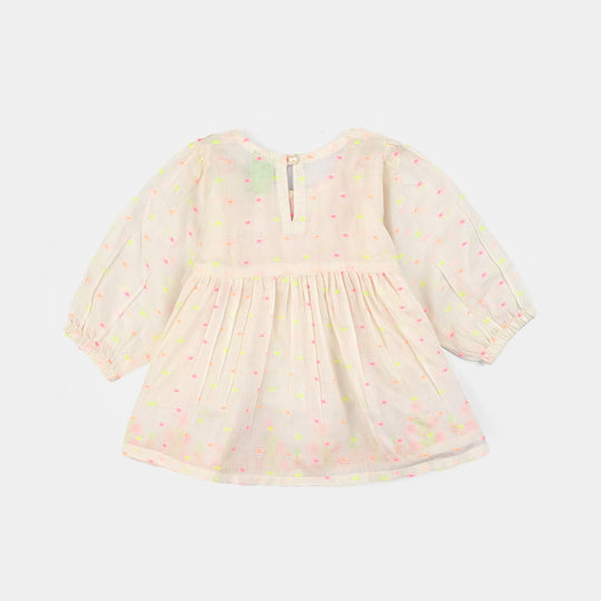 Infant Girls Jacquard Emb Kurti Popup-White