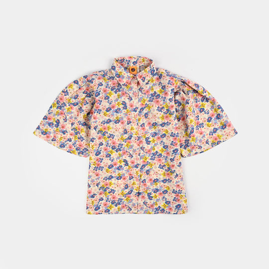 Girls Poly Crinkle Casual Top Strawberry Pink-Cream