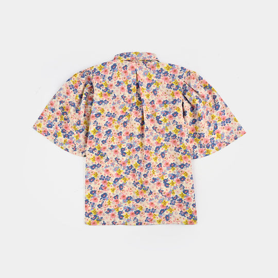 Girls Poly Crinkle Casual Top Strawberry Pink-Cream