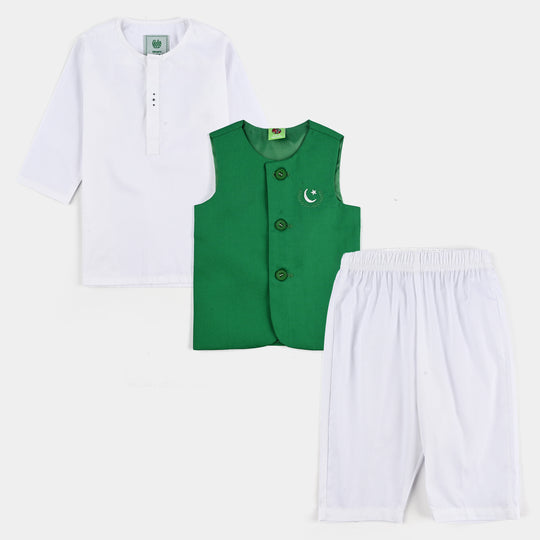 Infant Boys 3 Cotton Poplin Piece Suit (Azadi)-WHITE