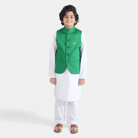 Boys 3 Cotton Poplin Piece Suit (Azadi)-WHITE